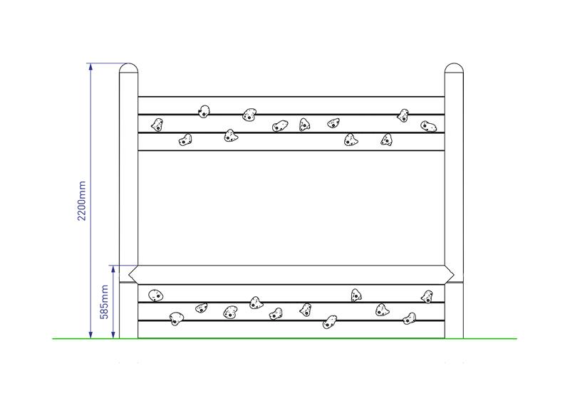 Technical render of a Horizontal Climbing Wall Traverse - Double-sided